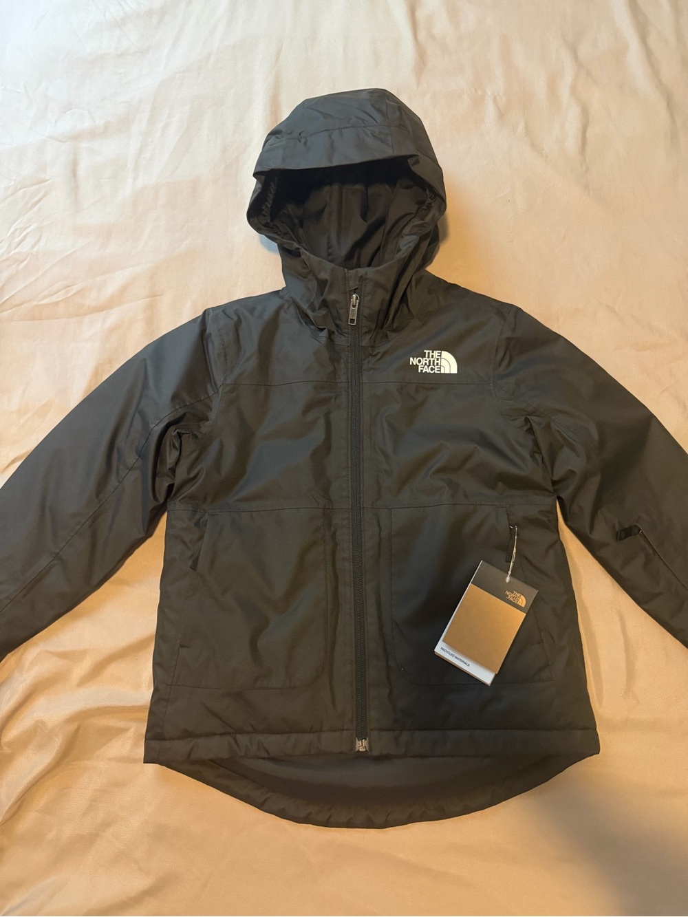 The North Face Girls Size 7/8 Black Hooded Waterproof Winter Jacket